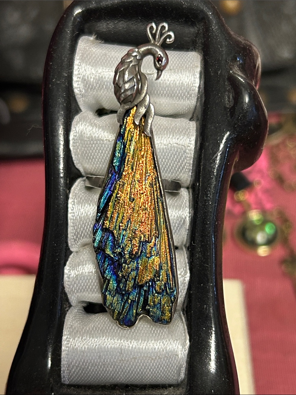 Iridescent Peacock 925 Sterling Silver Aura Kyanite Ring size 7- Multicolor